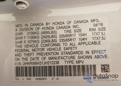 2018 Honda Cr-V Lx from USA, damaged, VIN 2HKRW6H31JH212238